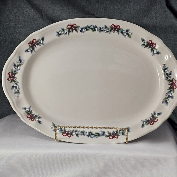 Pfaltzgraff Red Ribbon Oval Serving Platter 14" USA holiday Christmas dish serve - Picture 5 of 8